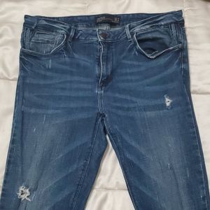 ZARA Blue Ripped Distressed Ankle Jeans